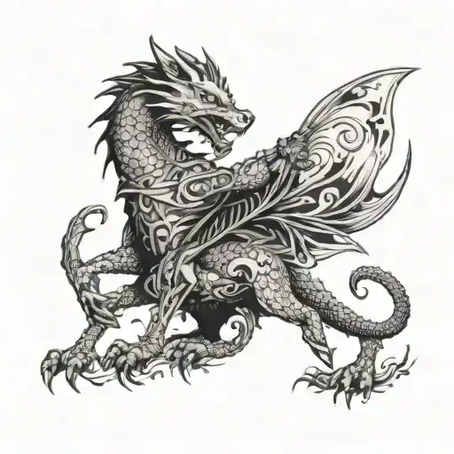 A Medieval Dragon Battling A Fierce Wolf In A Musical Showdown