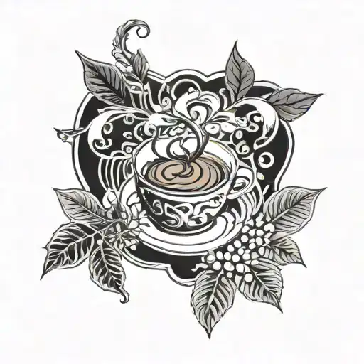 A Tattoo Design Merging A Coffee Plant With Traditional Asian Art Motifs