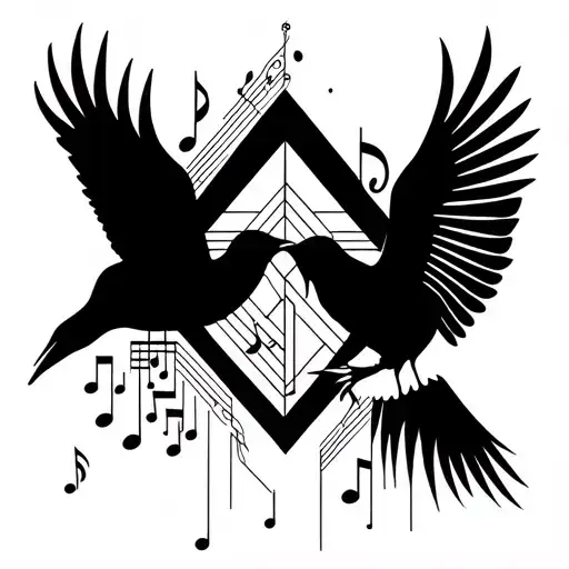 A Geometric Design Incorporating Musical Notes And Bird Silhouettes