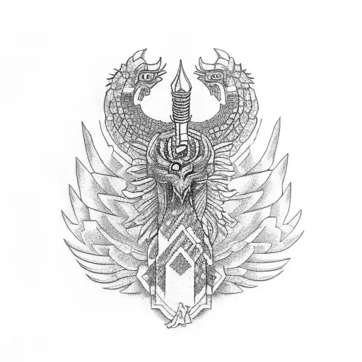 Quetzalcoatl Design With Aztec Statue Style