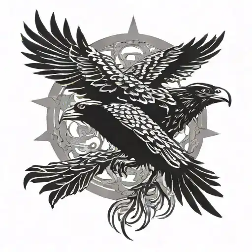 Raven And Eagle Flying Together