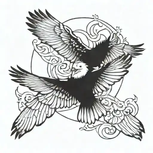 Raven And Eagle Flying Together Pretty