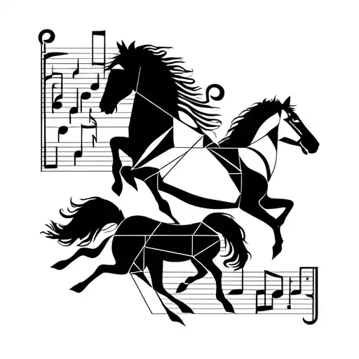 A Geometric Design Incorporating Musical Notes And Horse Silhouettes