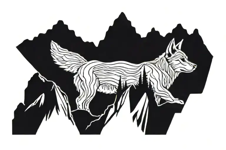 A Silhouette Of A Dog Sitting On Top Of A Mountain Peak