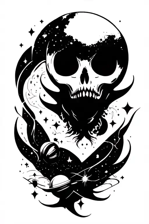 A Tattoo Design Combining Life And Death Symbolism With Aliens And Space Elements