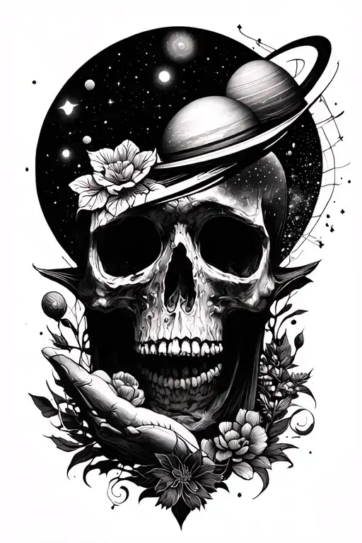 A Tattoo Design Combining Life And Death Symbolism With Space Elements