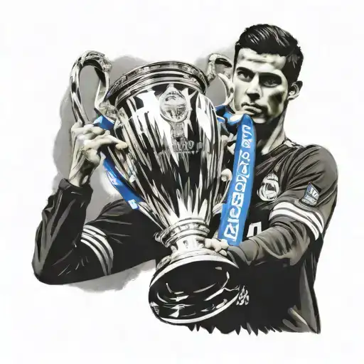 A Realistic Portrait Of Cristiano Ronaldo Lifting The Champions League Trophy