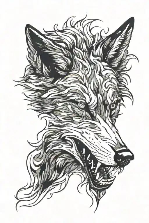 Angry Wolf Head Stencil Art