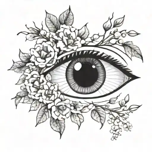 A Unique Design Combining An Eye And Blooming Floral Branches