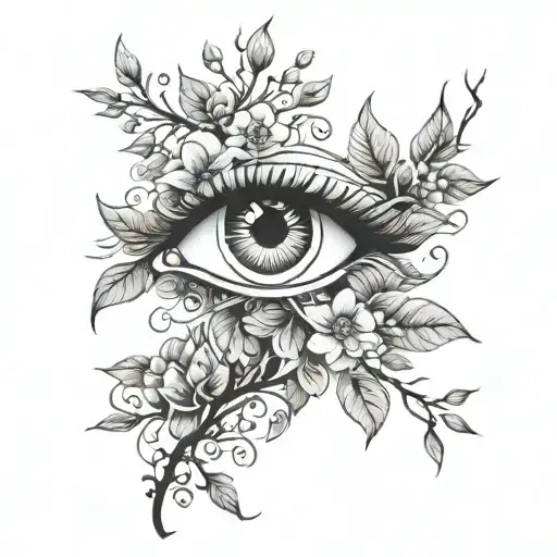 A Unique Design Combining An Eye And Blooming Floral Branches