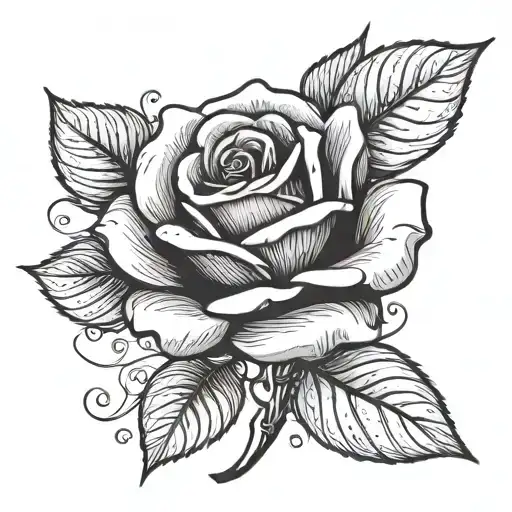 A Minimalist Blackwork Tattoo Of A Rose Intertwined With The Words 'Love You Miss You Mean It'