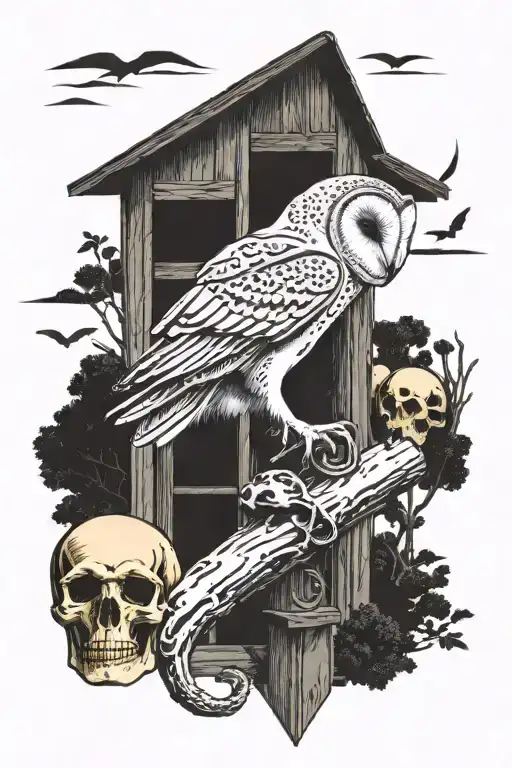 Barn Owl Perched On Skull With Hidden Corndog