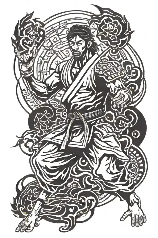 A Karate Warrior Surrounded By Positive Energy Symbols
