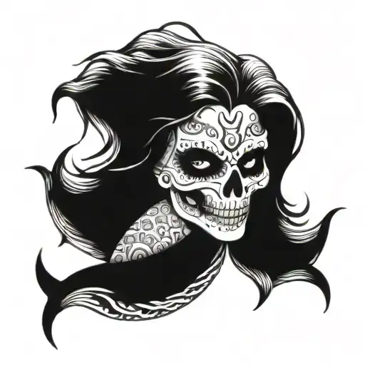 Scary Mermaid With Skull