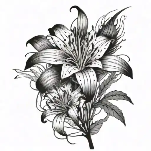 Smoke And Spider Lily Flower With Stem Wrapped