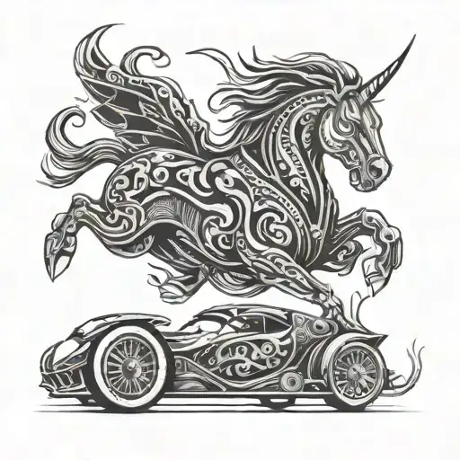 A Sleek Racing Car Transformed Into A Mythical Creature From Greek Mythology