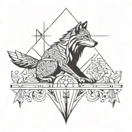 A Wolf And Dagger Surrounded By Intricate Geometric Patterns