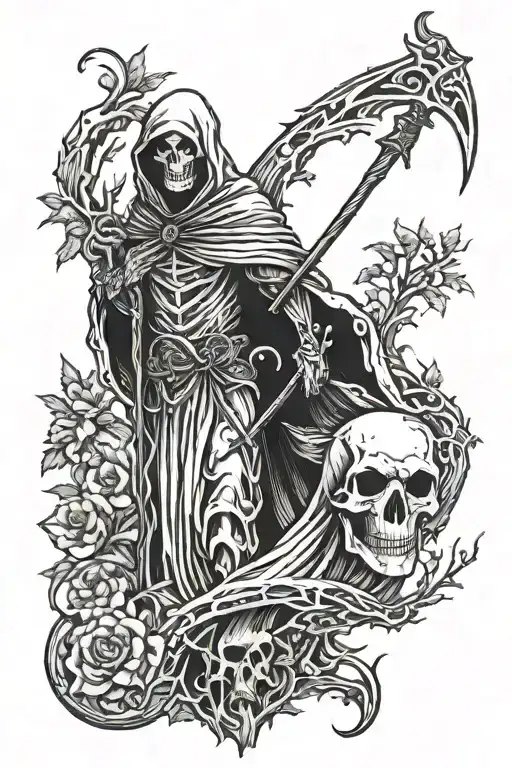 Grim Reaper And Mother Nature Standing Together