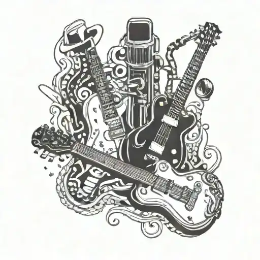 Saxophone And Microphone And Guitar