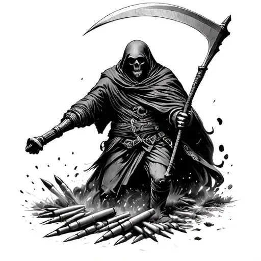 155Mm He Ammunition Landing On Reaper Holding A Scythe