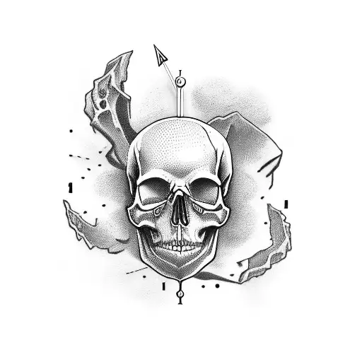 Half Skull With Broken Clock