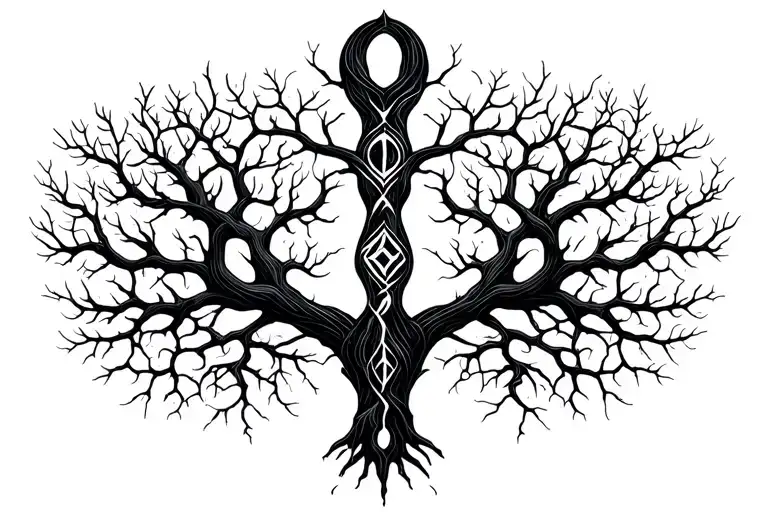 Runes Lower Back Connecting Together Like Tree Branches