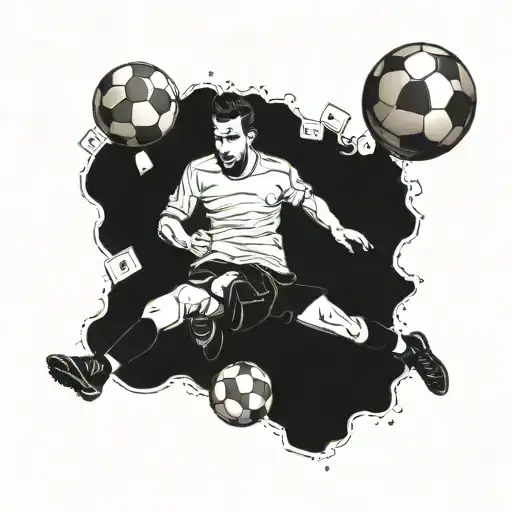 A Unique Blackwork Tattoo Of A Footballer Juggling Money Bags Instead Of Soccer Balls