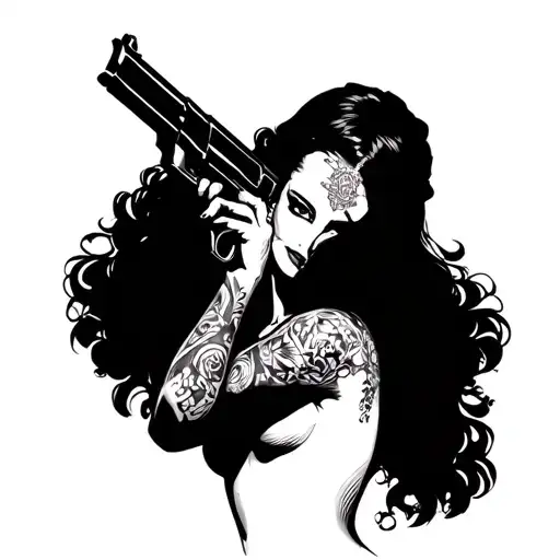 Chicano Style Woman With Gun Wrapped
