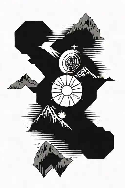 Arm Tattoo Featuring Slovkian Symbol Incorporated With Mountains And Sun