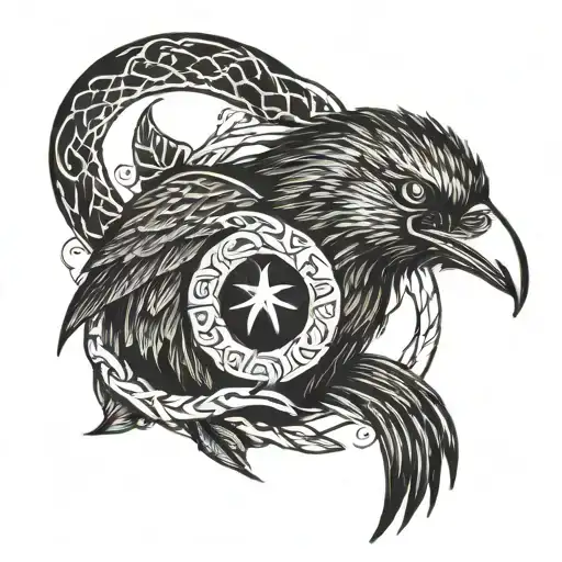 Crow Head And Ouroboros Snake