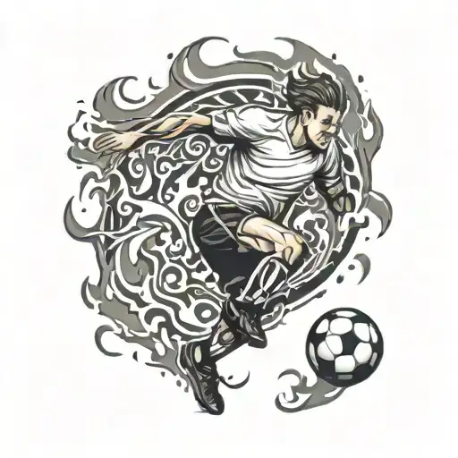 A Football Player Kicking A Flaming Soccer Ball