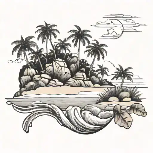 Tropical Beach Landscape With Navel Elements