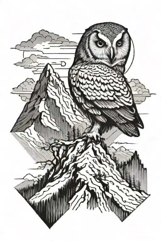 A Snowy Mountain With A Hidden Owl Perched On Top