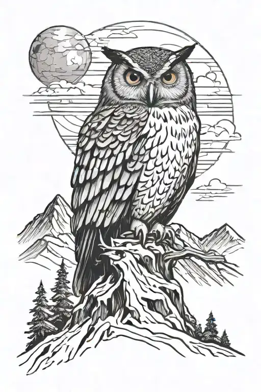 A Snowy Mountain With A Hidden Owl Perched On Top