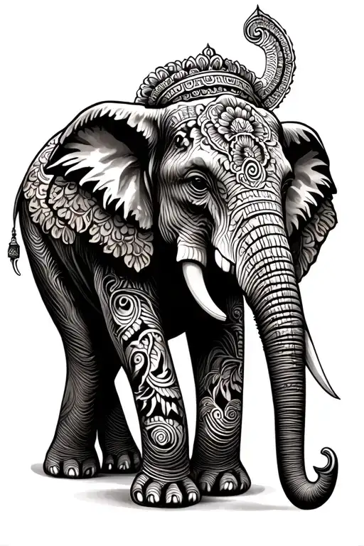 Elephant Adorned With Traditional