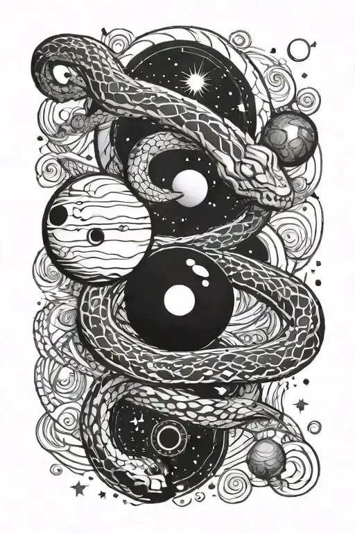 Tattoo Of A Snake With Planets Of The Solar System