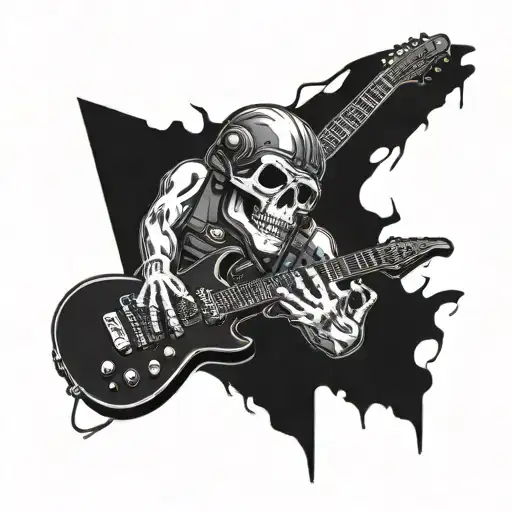 A Skull Wearing A Military Helmet Playing An Electric Guitar
