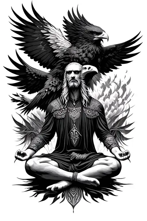 Warrior Meditating With Eagles