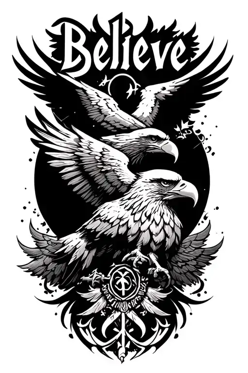Believe With Warrior Symbols And Eagles