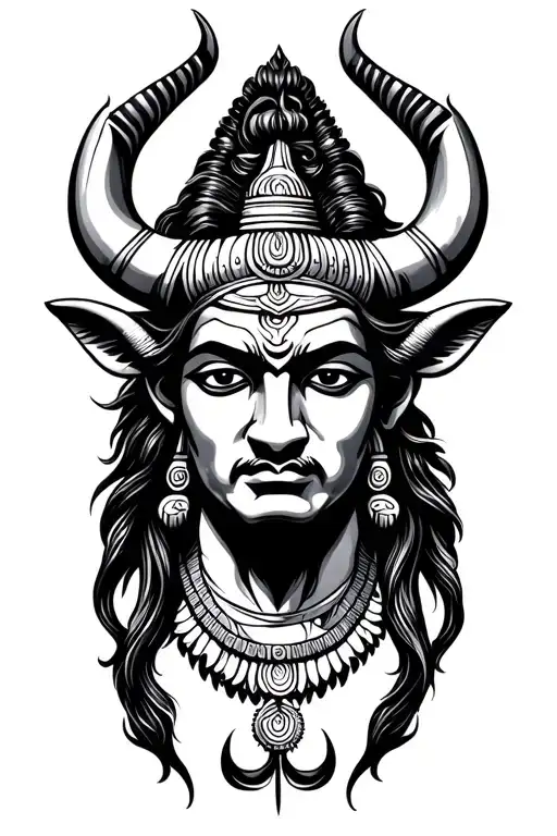 Shiva Tatto With Bulls Face