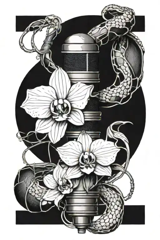An Orchid Vine Wrapping Around A Microphone With Snake Scales In The Background
