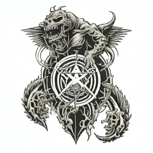 A Tattoo Design Combining Elements Of Metallica And Slipknot With A Dark And Edgy Aesthetic