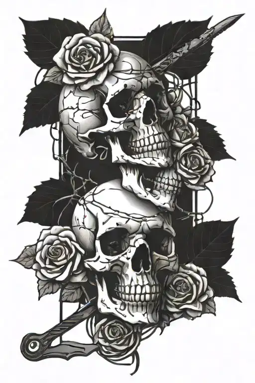 Roses Knife Barbed Wire Skull