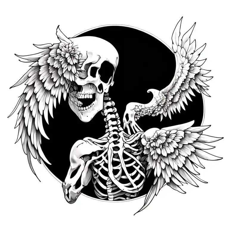 A Stunning Full Upper-back Piece Featuring Skeletal Wings That Symbolize Overcoming Pain