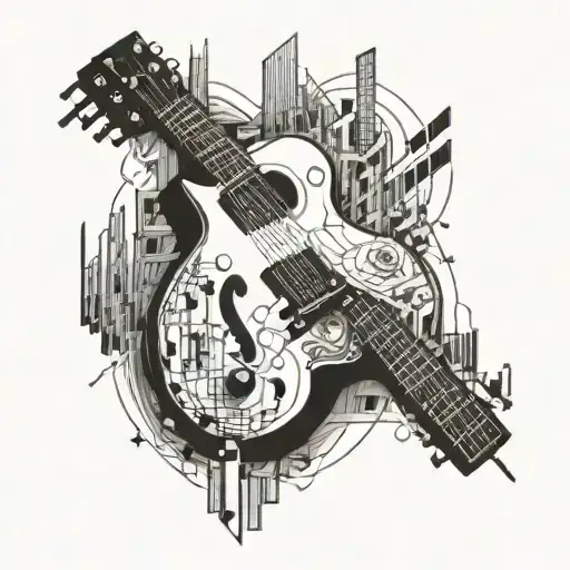 Guitar With Stock Market Graphs Intertwined