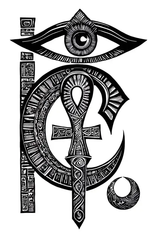 Eye Of Horus And Ra Ankh Sun And Moon Surrounded