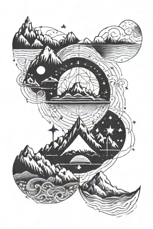 Geometric Astrology Mountains Beach Music Stars