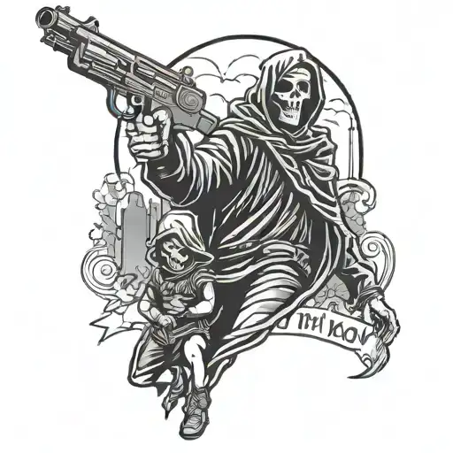 Words Saying My Mama Baby And A Grim Reaper Holding A Gun And A Dallas Skyline Background