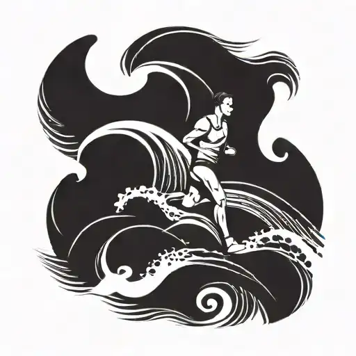 A Minimalist Design Of A Runner Silhouette On The Beach With Waves Crashing In The Background