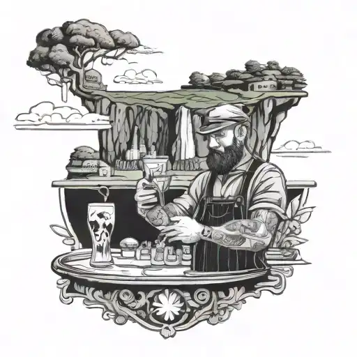 A Bartender Mixing Drinks With A Background Of Iconic Irish Landscapes Like The Cliffs Of Moher